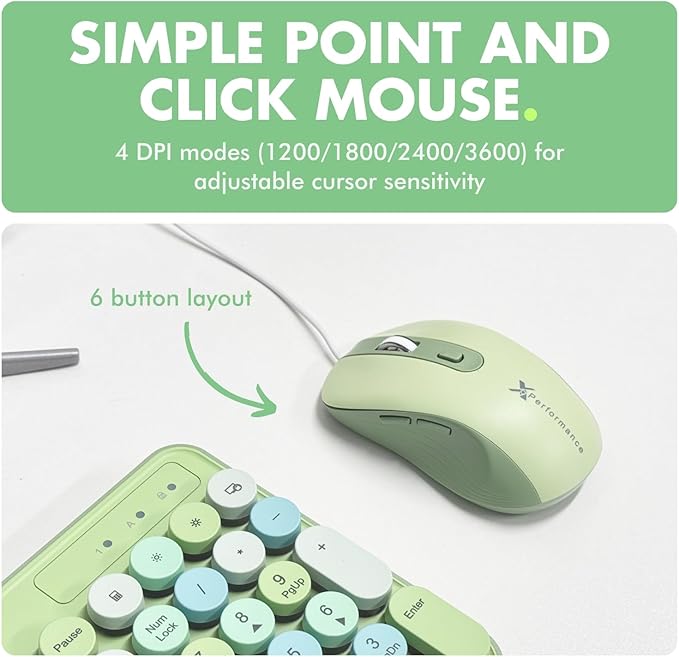 X9 Wired Keyboard and Mouse Combo with Backlight - Retro Typewriter Round Keycaps, Phone/Tablet Dock, 109 Fullsize Keys, Cute Colorful Green Keyboard, Pastel Keyboard for Laptop, PC and Chromebook