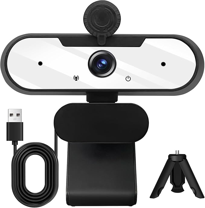 USB HD 1080P Video Webcam and Wide Angle Camera with Built-in Microphone and Rotatable Tripod,for Laptop Computer or Desktop PC,Great for Live Streaming.Calls.Video Conferencing -1 (White)