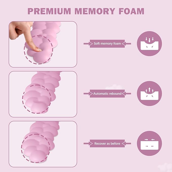 Cloud Keyboard Wrist Rest and Mouse Pad with Wrist Support Set, Ergonomic PU Leather Mouse Pads, Pain Relief Memory Foam Non-Slip Mousepad for Computer,Laptop,Pink
