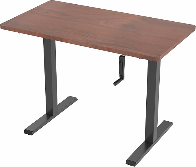 VIVO Manual Height Adjustable 43 x 24 inch Stand Up Desk, Dark Walnut Solid One-Piece Table Top, Black Frame, Standing Workstation with Foldable Handle, DESK-KIT-MB4D