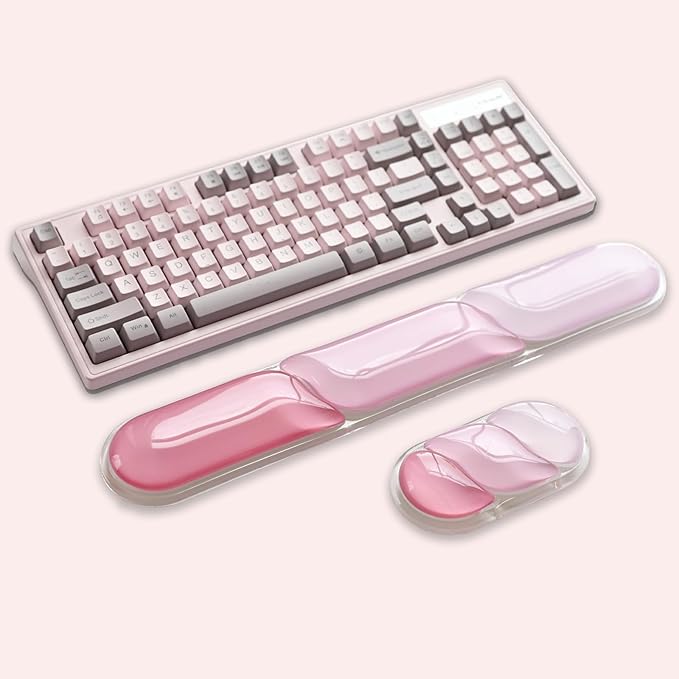 Ergonomic Keyboard Wrist Rest, Gel Wrist Rest for Keyboard and Mouse, Wrist Support and Keyboard Pad for Typing Pain Relief, Anti-Slip Base, Suitable for Office, Laptop, Computer, Gaming (Pink)
