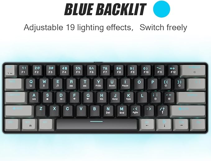 abucow 60% Mechanical Gaming Keyboard Blue Switch Wired Compact Keyboard Anti-Ghosting No-Conflict 61 Swappable keycaps Ergonomic Design for Windows/Mac