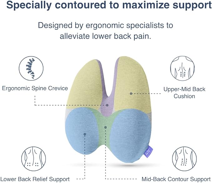C CUSHION LAB Extra Dense Lumbar Pillow - Patented Ergonomic Multi-Region Firm Back Support for Lower Back Pain Relief - Lumbar Support Cushion with Strap for Office Chair, Car, Sofa, Plane - Black
