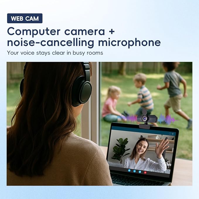 1080P PC Webcam with Built-in Noise-Canceling Microphone Physical Privacy Cover Automatic Light Compensation Ultra Wide-Angle Lens Plug and Play Suitable for Zoom/YouTube/Live/Streaming