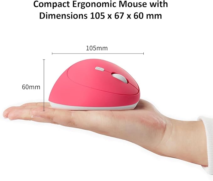 Thanice Vertical Wireless Mouse,2.4G Rechargeable Ergonomic High Precision Optical Silent Cordless Computer Mice with 6 Buttons, 3-DPI Adjustable, USB Receiver for Laptop PC Mac Notebook(Pink)