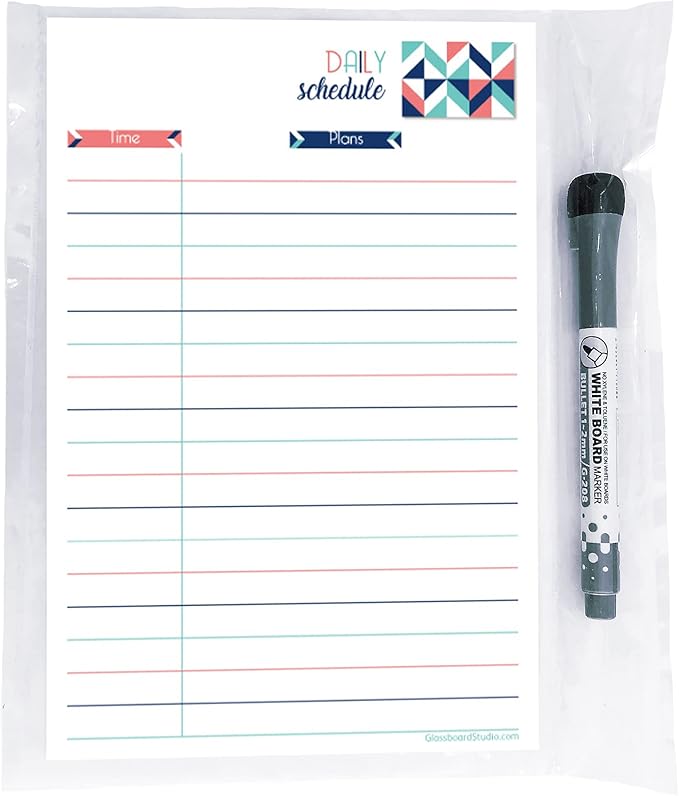 Dry Erase Daily Schedule Planner Sticker Decal by Glassboard Studio | Removable & Reusable | Magnetic Fine-Tip Marker Included (6 x 9 inches, Geometric)