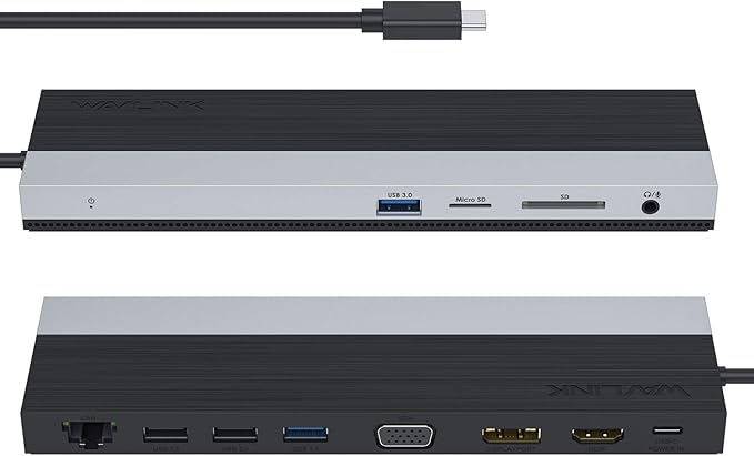 WAVLINK 12-in-1 USB C Docking Station, Triple Display Type C Hub Multiport Adapter with HDMI, DisplayPort, VGA, Ethernet, USB-C 100W PD3.0 Charging, USB3.0, USB2.0, SD/TF Card Reader, Audio
