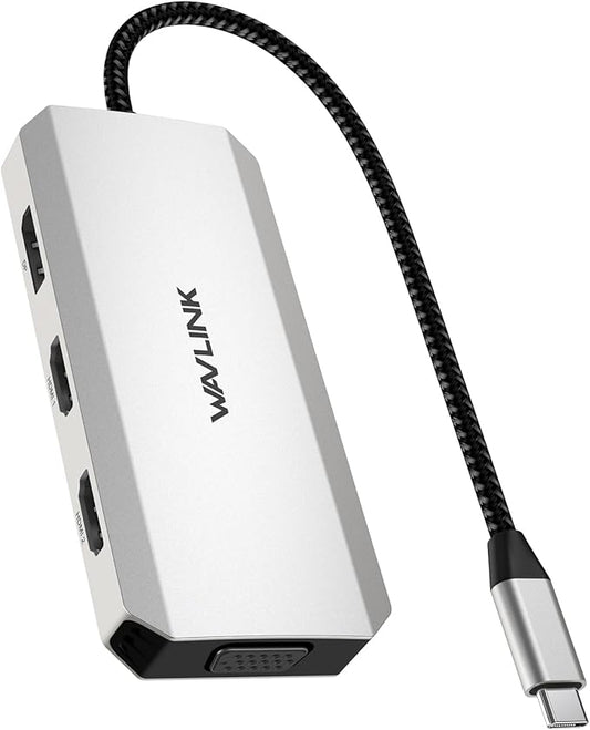 WAVLINK USB-C Quad Display Docking Station, 4K Triple Monitor Laptop Dock Hub for Windows, Dual HDMI + DisplayPort + VGA, 3 USB Ports