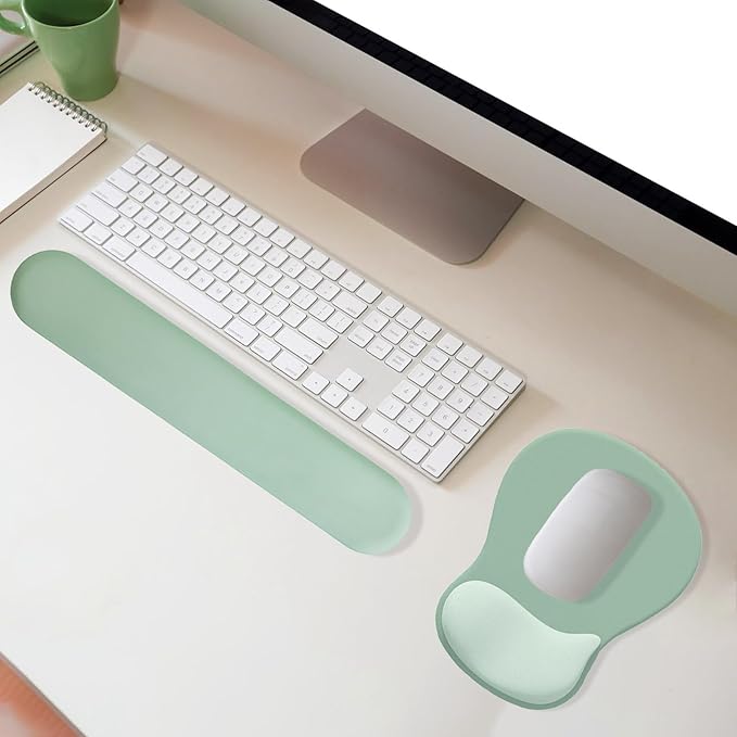 Gel Mouse Pad with Wrist Rest, Ergonomic Office Keyboard Wrist Rest and Mousepad with Wrist Support, Computer Mouse Pad with Non-Slip PU Base and Desk Accessories Mat for Home & Gaming, Green