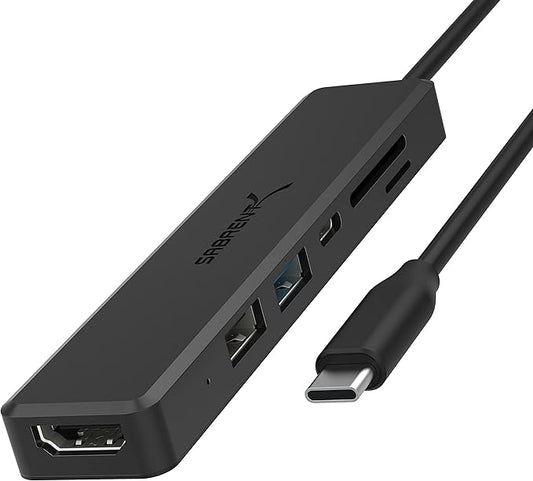 SABRENT Multi-Port USB Type-C Hub with 4K HDMI | Power Delivery (60 Watts) | 1 USB 3.0 Port | 1 USB 2.0 Port | SD/microSD Card Reader (HB-TC6C)
