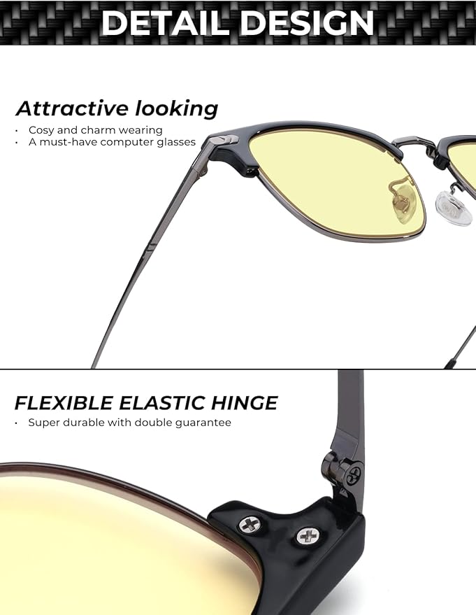 Blue Blocker Glasses for Men Metal Browline Computer Gaming Glasses Filter Blue Ray