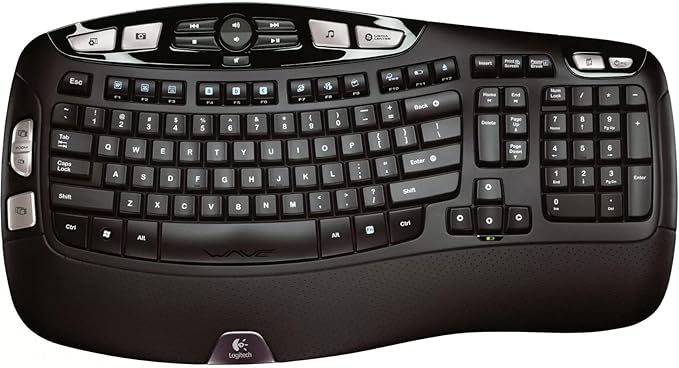 Logitech Wireless Ergonomic Wave Keyboard K350 with Palm Rest, RF, 104 Keys, Black, Office