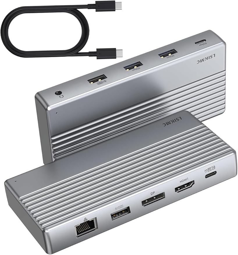 Dual Monitor Docking Station 4K@60Hz, USB C Laptop Docking Station with HDMI 4K, DP(4K@144Hz), 87W PD, Ethernet, 4USB/3.5Audio,usbc hub for HP/Dell/Lenovo Laptops