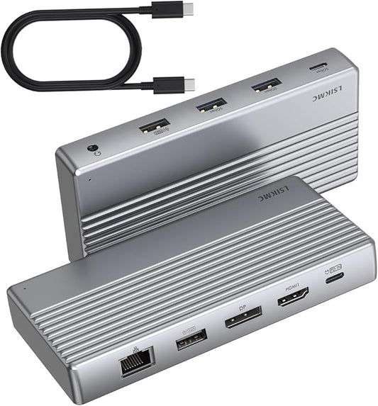 Dual Monitor Docking Station 4K@60Hz, USB C Laptop Docking Station with HDMI 4K, DP(4K@144Hz), 87W PD, Ethernet, 4USB/3.5Audio,usbc hub for HP/Dell/Lenovo Laptops