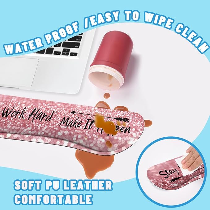 Motivational Quote Mouse Pad Set Stay Positive Work Hard Pink Gaming Mousepad 4in1 Desk Mat for Desktop Wrist Support Cup Coaster Set Ergonomic Computer Desk Arm Wrist for Decor Home Office
