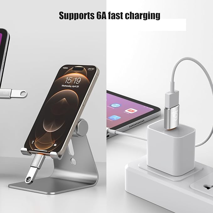 10-Pack 10Gbps/120W USB C to USB Adapter & C Male to 3.1 Female Charger,Compatible with MacBook Pro/Air, iPhone 17 16 15 Pro Max/15 Plus/14 13 12 Samsung Galaxy S25/S24/S23/S22(Sliver)