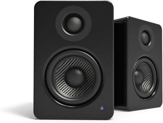 Kanto YU2GB PC Gaming Desktop Speakers | 3" Composite Drivers | 3/4" Silk Dome Tweeter | Class D Amplifier | 100 Watts | Built-in USB DAC | Subwoofer Output | Pair | Gloss Black