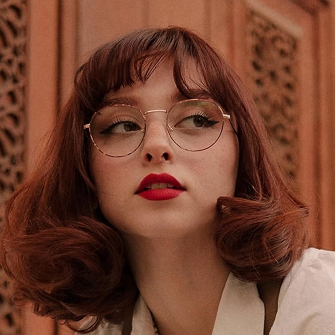 HJSTES Round Blue Light Glasses for Women Men Retro Circle Clear Lens Metal Frame Eyeglasses