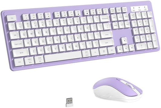 Wireless Keyboard and Mouse, 2.4GHz Cordless Keyboard Mouse Combo, Optical Mouse, Plug and Play USB Receiver, Compatible with Windows, Mac, Laptop, and PC（White Purple）