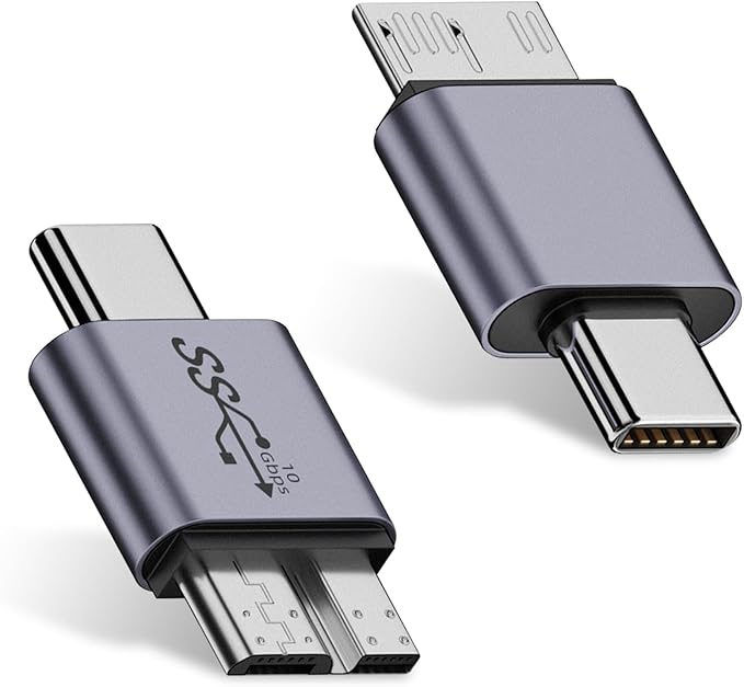 Duttek 10Gbps USB C to Micro B Cable Adapter, Micro B to USB C Adapter, Micro B Male to USB C 3.2 Male Adapter for Hard Drive Cable for External Portable SSD HDD 2 Pack
