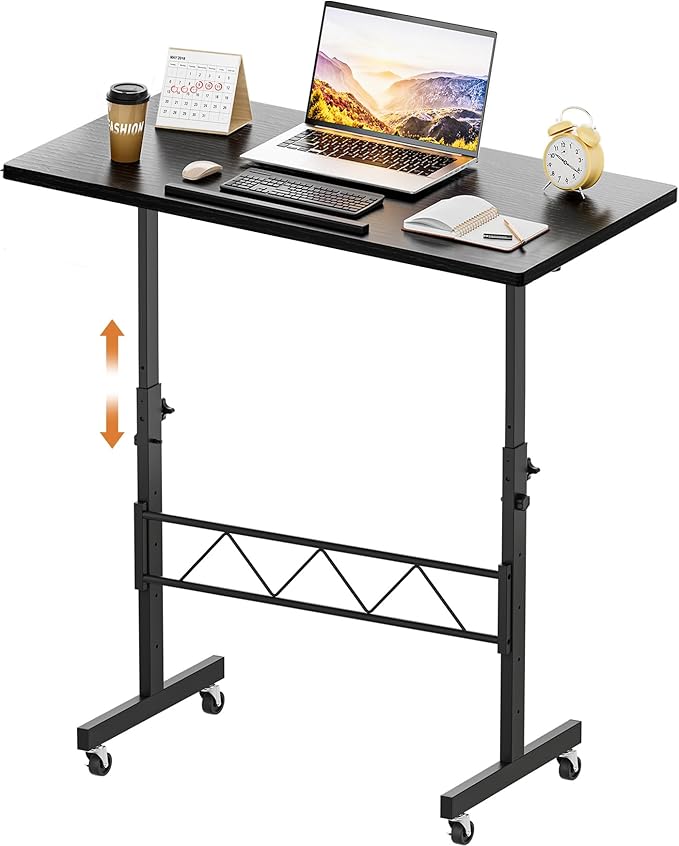 GTPLAYER Standing Desk Adjustable Height & Tiltable Tabletop, 32 Inch Portable Desk for Home Office Stand Up Work and Walking Pad Treadmill, Small Mobile Computer Table for Laptop, Black