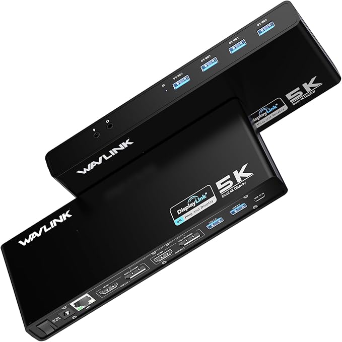 WAVLINK Pro Dual 4K@60Hz Universal Docking Station | USB 3.0/Type-C Laptop Dock for Windows | 2 HDMI/DP Monitors, Gigabit Ethernet, 6 USB 3.0 | Home Office & Multi-Screen Productivity.