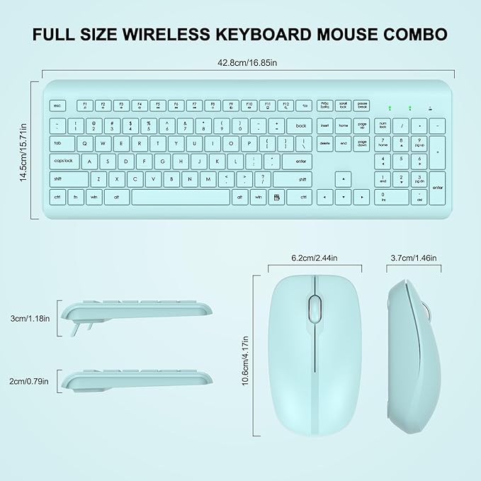 Wireless Keyboard and Mouse Combo, Full-Size Silent Ergonomic Keyboard and Optical Mouse, Long Battery Life, 2.4GHz Lag-Free Cordless Mice Keyboard for Computer, Mac, Laptop, PC, Windows(Green)