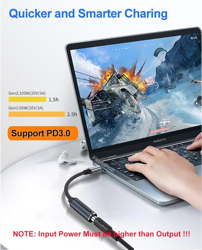 USB C to Barrel Tip Adapter, 45W 65W 100W PD Charging for Convert Dell, HP 7.4mm x 5.0mm Charger to Type C Power for Phones,Tablets,Laptops and Other USB C Devices, Input: DC15-20.5V