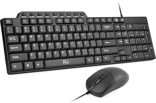 Basic Keyboard and Mouse,Rii RK203 Ultra Full Size Slim USB Basic Wired Mouse and Keyboard Combo Set with Number Pad for Computer,Laptop,PC,Notebook,Windows and School Work(1 Pack)