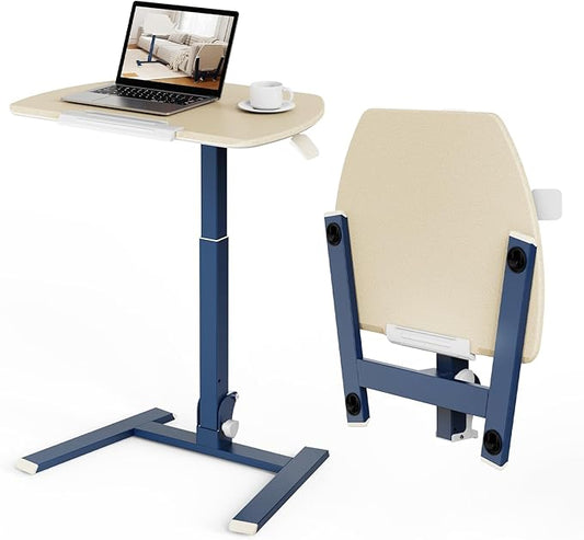 ROMOON Foldable Standing Desk with No-Assembly Design, Rolling Height-Adjustable Sit-Stand Table with Wheels, Space-Saving Portable Laptop Cart for Home Office and Small Space (Oat Yellow)