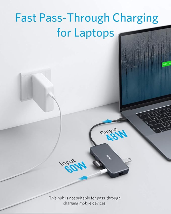 Anker USB C Hub, 7-in-1 USB C Adapter, with 4K HDMI, 60W Power Delivery, 1Gbps Ethernet, 2 3.0 Ports, SD and microSD Card Readers, for MacBook Pro and Other Laptops