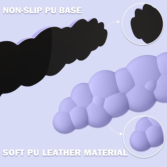 Cloud Keyboard Wrist Rest and Mouse Pad with Wrist Support Set, Ergonomic PU Leather Mousepad, Pain Relief Memory Foam Non-Slip for Computer,Laptop,Lavender Purple