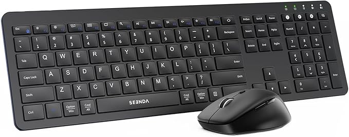 seenda Bluetooth Keyboard and Mouse Combo, COE300 Wireless Keyboard Mouse, 3 Multi-Device Connection Full Size Ultra-Slim Keyboard with Number Pad for Mac, Windows, Laptop, PC, iPad, Black
