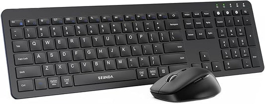 seenda Bluetooth Keyboard and Mouse Combo, COE300 Wireless Keyboard Mouse, 3 Multi-Device Connection Full Size Ultra-Slim Keyboard with Number Pad for Mac, Windows, Laptop, PC, iPad, Black