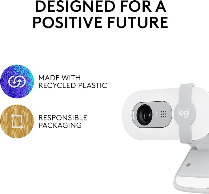 Logitech Brio 100 Full HD 1080p Webcam for Meetings, Streaming, Desktop, Laptop, PC - Built-in Mic, Shutter, Works with Zoom, Microsoft Teams, Nintendo Switch 2’s new GameChat Mode-Off -White