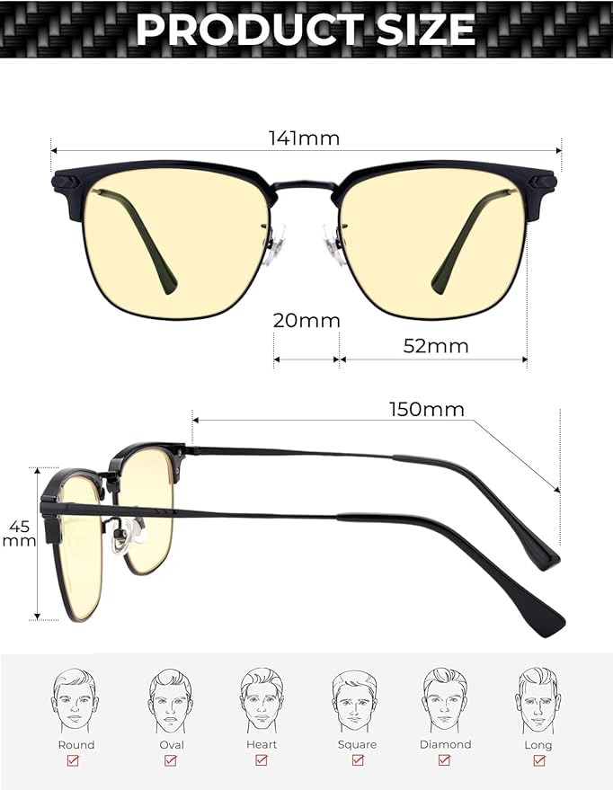 Blue Blocker Glasses for Men Metal Browline Computer Gaming Glasses Filter Blue Ray