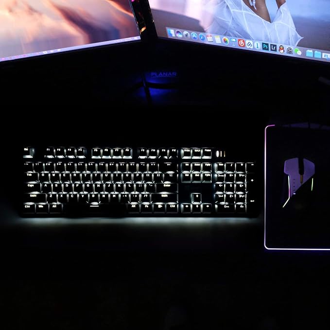104 Keys Full Size Mechanical PC Gaming Keyboard | Hot Swappable LED Backlit Light Up Wired Mechanical Computer Keyboards | Brown Switch US Layout Black & Grey Keycaps Keyboard for Gaming
