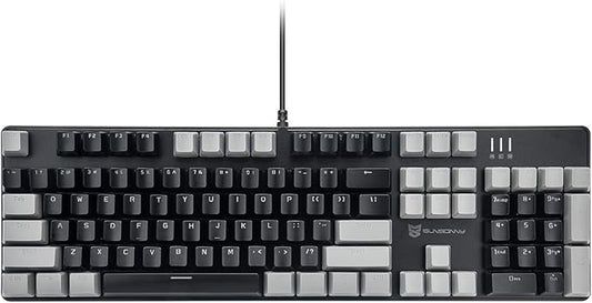 104 Keys Full Size Mechanical PC Gaming Keyboard | Hot Swappable LED Backlit Light Up Wired Mechanical Computer Keyboards | Brown Switch US Layout Black & Grey Keycaps Keyboard for Gaming