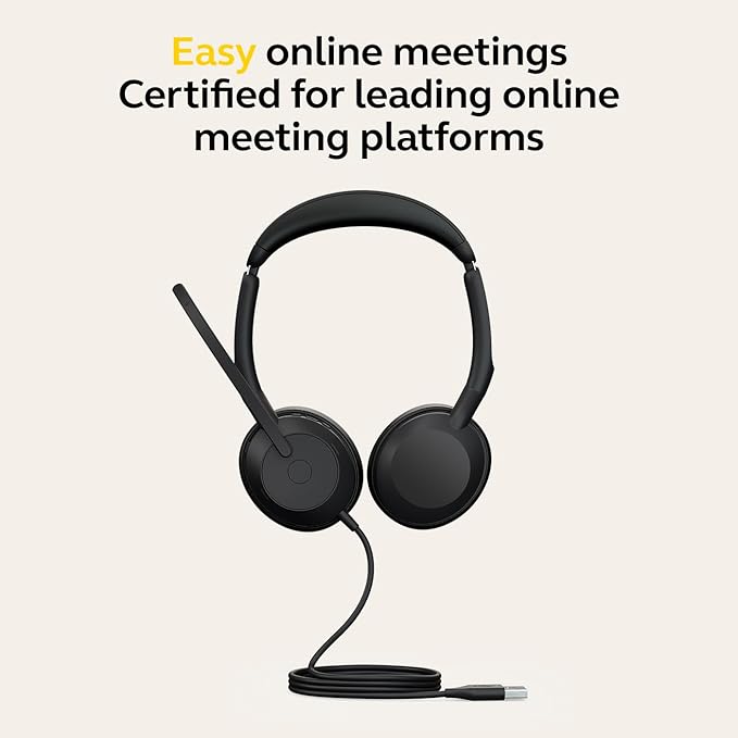 Jabra Evolve2 50 Wired Stereo Headset - with AirComfort Technology, Noise-Cancelling Mics & Active Noise Cancellation - MS Teams Certified, Works with All Other Platforms - Black