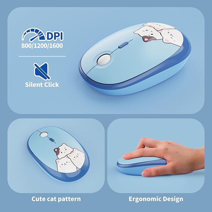 Wireless Keyboard and Mouse Combo, 2.4GHZ Typewriter Retro Full Size Keyboards, Cute Colorful Computer Keyboard and Wireless Mouse for Laptop/Desktop/Windows/PC (Blue Colorful)