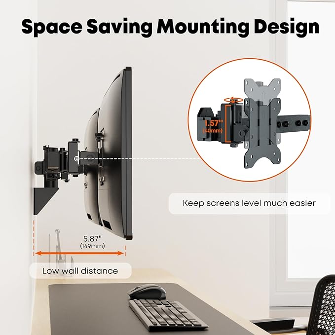 Dual Monitor Wall Mount for 24-38-inch - Ultrawide Dual Wall Mount Monitor Arm, Flush Wall Setup, Max Load 22lbs per Monitor, VESA 75x75/100x100mm, Black