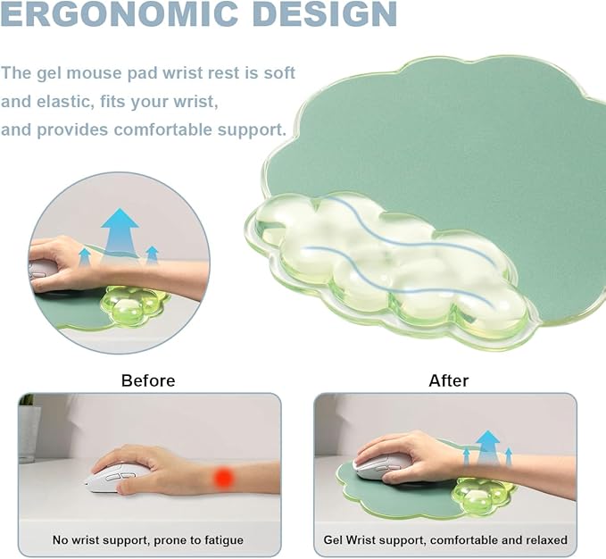 Clear Wrist Rest for Keyboard and Mouse - Ergonomic Cloud Mouse Pad with Gel Wrist Support, Non-slie Base Cute Office Accessories for/Desktop/Latop/Home/Gaming