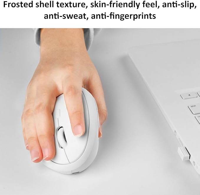 Thanice Vertical Wireless Mouse,2.4G Rechargeable Ergonomic High Precision Optical Silent Cordless Computer Mice with 6 Buttons, 3-DPI Adjustable, USB Receiver for Laptop PC Mac Notebook(White)