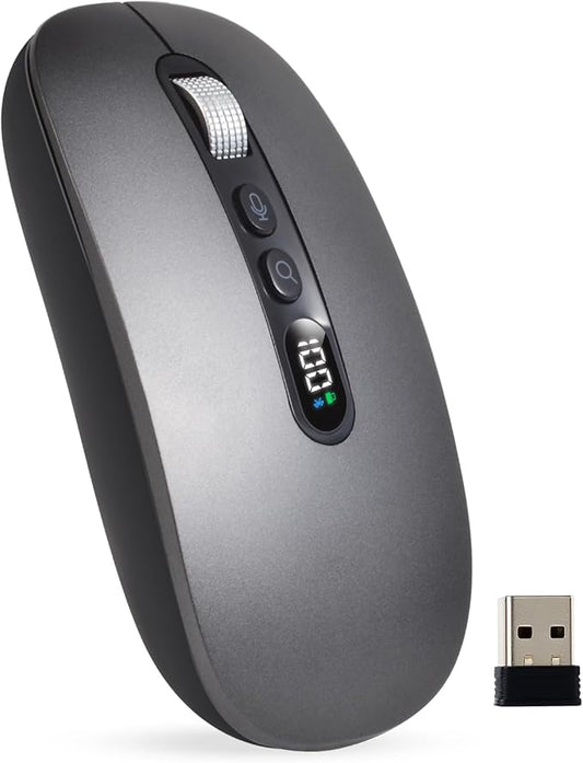 AI Wireless Mouse with Voice & Audio Recorder， Wireless Bluetooth Mouse for MacBook/PC/Laptop,Silent Design,2.4GHz USB-C Rechargeable, AI Writing/Summarize/Translate Office & Study