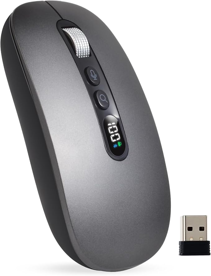 AI Wireless Mouse with Voice & Audio Recorder， Wireless Bluetooth Mouse for MacBook/PC/Laptop,Silent Design,2.4GHz USB-C Rechargeable, AI Writing/Summarize/Translate Office & Study
