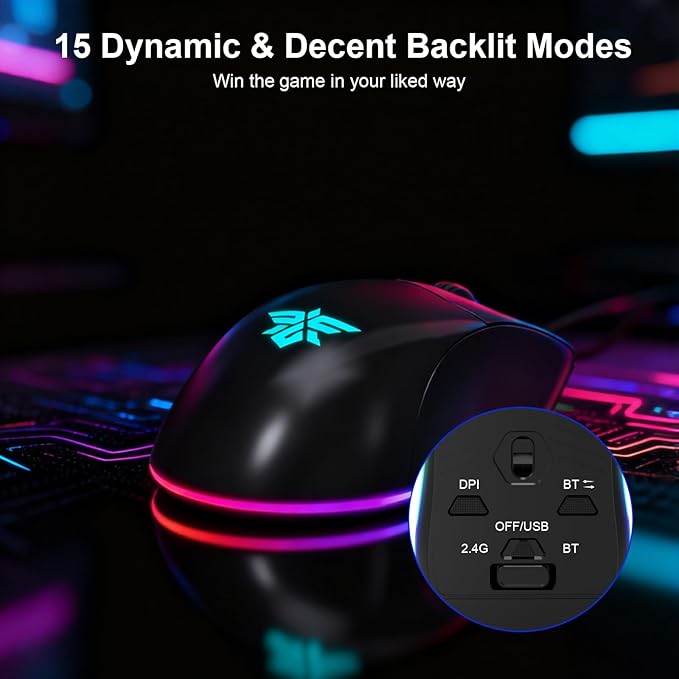 NPET Gaming Keyboard and Mouse Wireless with Tri-Mode, 98 Keys RGB Keyboard with Knob and Gaming Mouse, 12 Multimedia Keys for Wins, PC, Computer, Ideal for Gamer