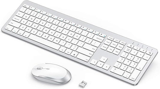 seenda Wireless Keyboard and Mouse Combo, Rechargeable Quiet Keyboard Mouse, Sleek and Ultra Thin Design, Full-Size with Number Pad for Windows, Laptop, PC, Notebook, Desktop- Silver and White