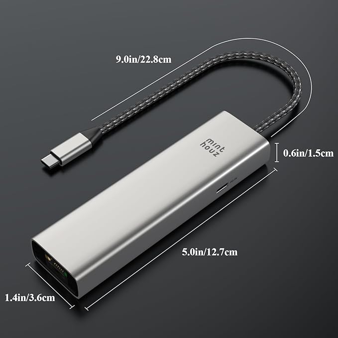 Minthouz 6-in-1 USB C Hub, 4K@60Hz HDMI, 100W PD Charging, 5Gbps USB-A Ports, 1000Mbps Ethernet, Compatible with MacBook Neo, M1/M2/M3, Surface, HP, Lenovo Laptops