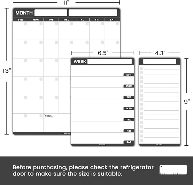 Magnetic Dry Erase Calendar for Refrigerator, Vertical Calendar Whiteboard for Fridge, Includes Magnetic Monthly Calendar & Weekly Dry Erase Board, List Board, 4 Markers + Eraser