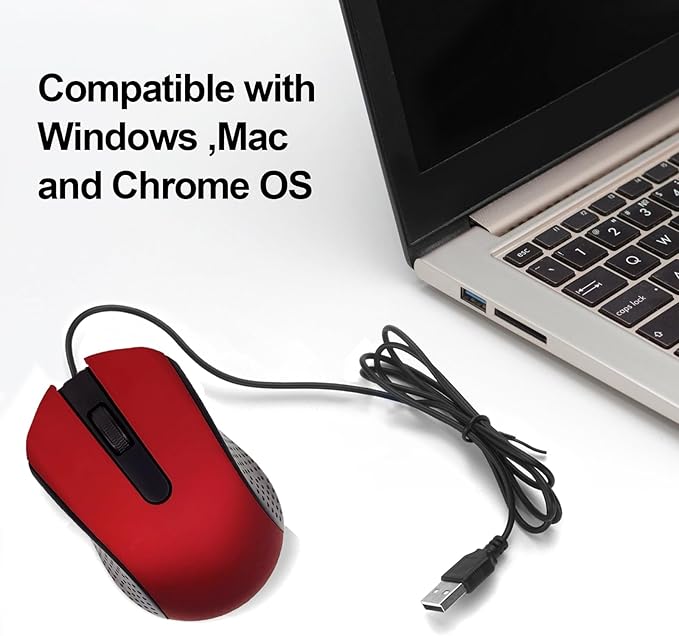 Guiheng Ergonomic USB Wired Computer Mouse for Right or Left Hand, with Durable Clicks for PC, Laptop, Desktop, Chromebook, Notebook, Mac (Red)